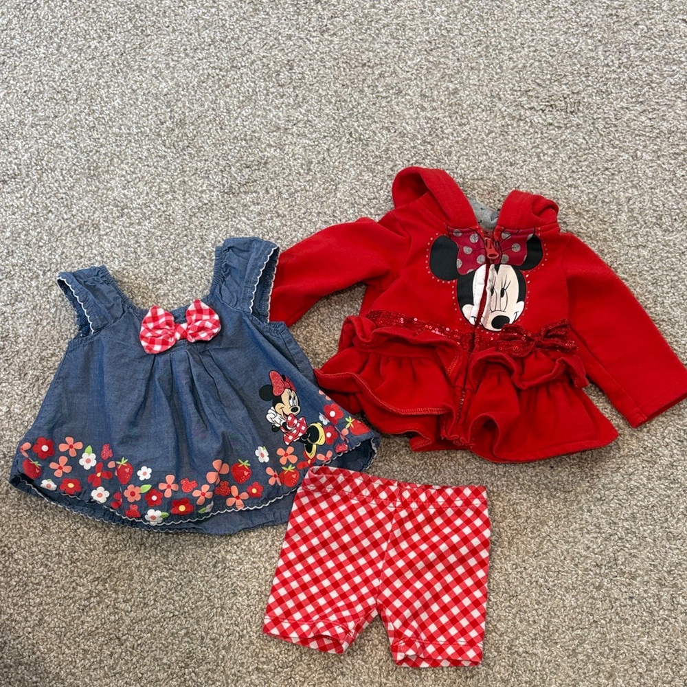 Disney Minnie Mouse Red and Denim Baby Outfit